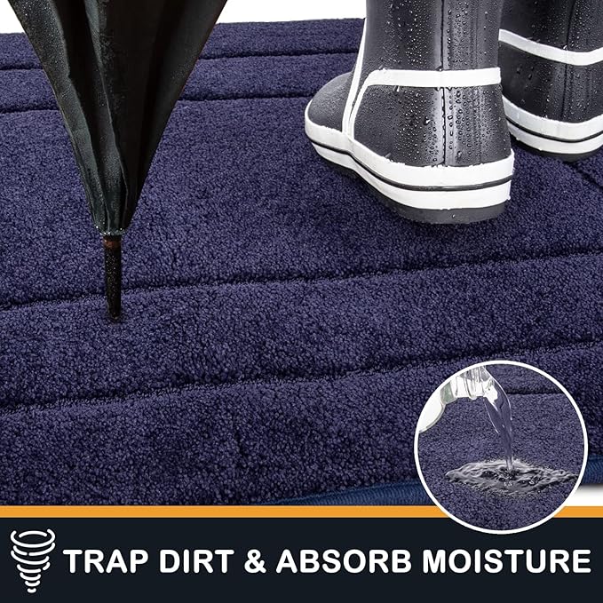 PURRUGS Dirt Trapping Door Mat 24" x 59", Non-Slip/Skid Machine Washable Entryway Rug, Dog Doormat, Super Absorbent Welcome Mat for Muddy Wet Shoes and Paws, Midnight Blue