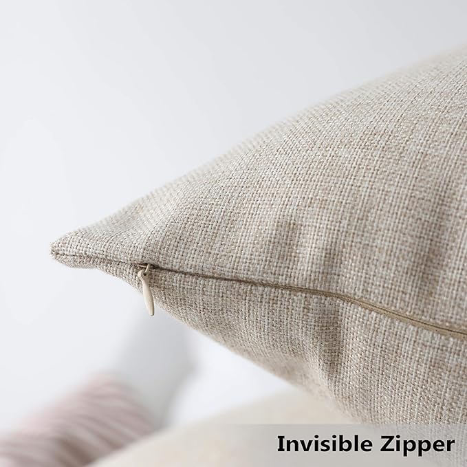 Home Brilliant Linen Throw Pillow Cover Burlap Square Cushion Cover Pillow Sham for Couch Living Room Holiday Decor, Light Linen, 18x18 Inches(45cm)