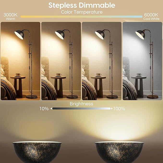 LANICHO Floor Lamp, Industrial Modern Standing Lamp with Remote Control, 71" Height Adjustable, Aged Black Finish Rustic Farmhouse Tall Reading Lamp for Bedroom, Over Couch Arched Reading Light