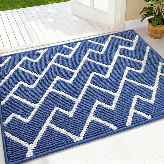 OLANLY Front Door Mat, Non-Slip Rubber Backing, Dirt Resistant and Absorbent, Washable, Easy to Clean Low-Profile Indoor Doormat for Back Door, Entryway, Inside Entrance, 36x24, Navy
