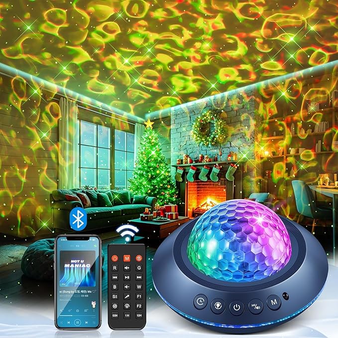 Mubarek Galaxy Projector for Bedroom, White Noises & Bluetooth Night Light Projector,360° Full Coverage Ceiling Projector Galaxy Light Projector,Remote Timer Night Sky Projector Ocean Light Projector