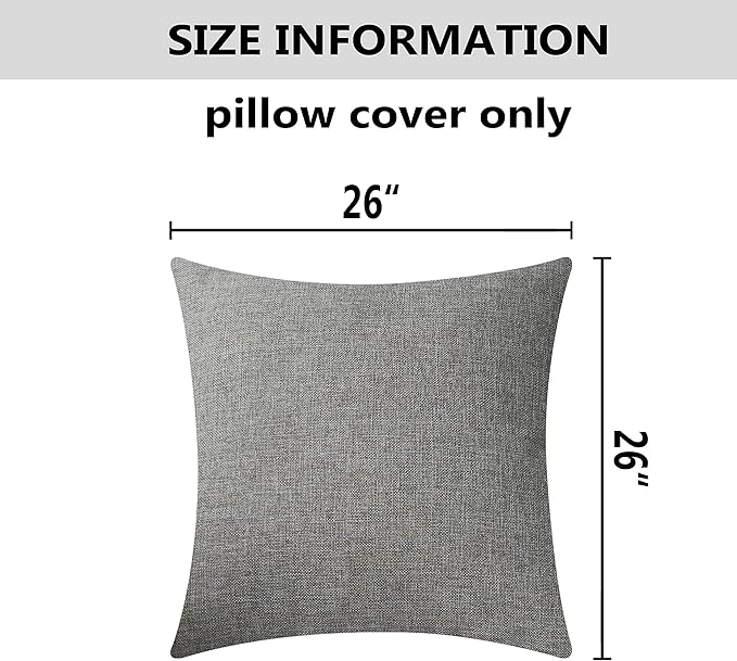 Home Brilliant 2 Packs Linen Large Throw Pillows European Shams Big Cushion Covers for Bench, 26 x 26 inch(66cm), Dark Grey