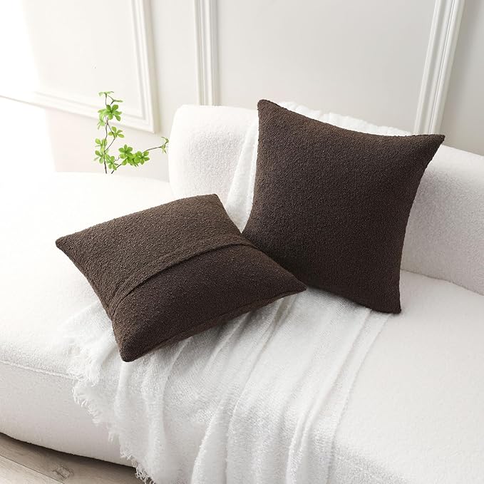 FUTEI Pack of 2 Dark Coffee Decorative Throw Pillow Covers 20x20 Inch Soft Cozy Solid Boucle Textured Cushion Case,Modern Home Decor for Couch Bed Living Room