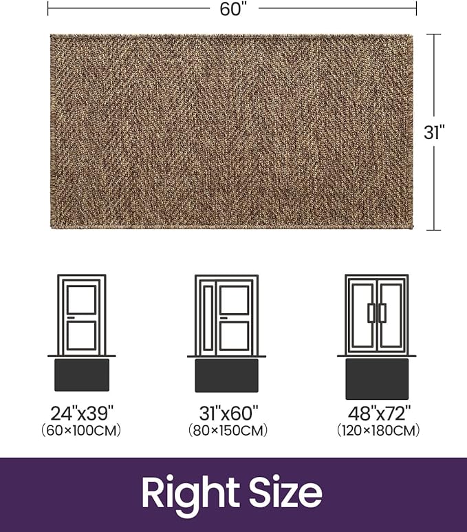 DEXI Dirt Trapper Door Mat, 31x60 Washable Doormat, Dirt Resistant and Absorbent, Easy Clean Low-Profile Floor Rugs for Entryway, Front Door, and Inside Entrance, Brown