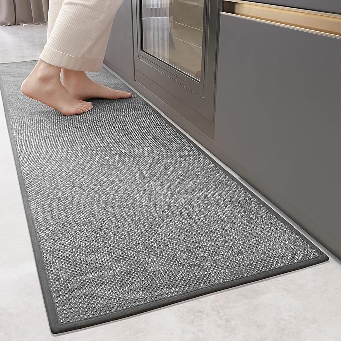 Color&Geometry Kitchen Rugs and Mats Non Slip Washable, Absorbent,Woven Kitchen Runner Rug Easy to Clean Kitchen Floor Mats for in Front of Sink, Laundry Room, Hallway, 24''x83'', Light Grey
