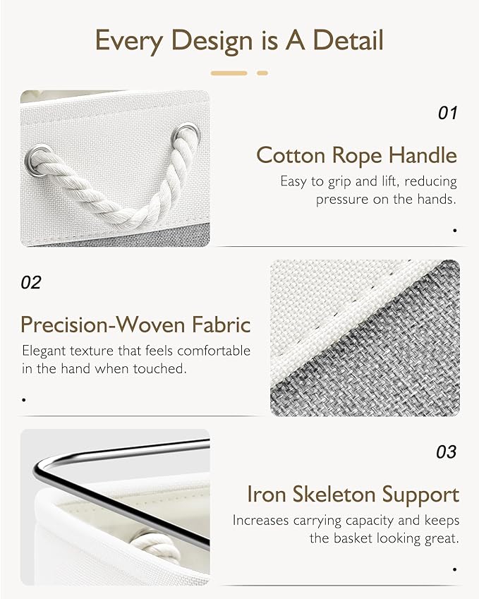 11 Inch Storage Cubes 4-Pack, Foldable Fabric Organizer Bins with Rope Handles, Cube Storage Baskets for Closet Shelves and Home Organization(White/Gray)