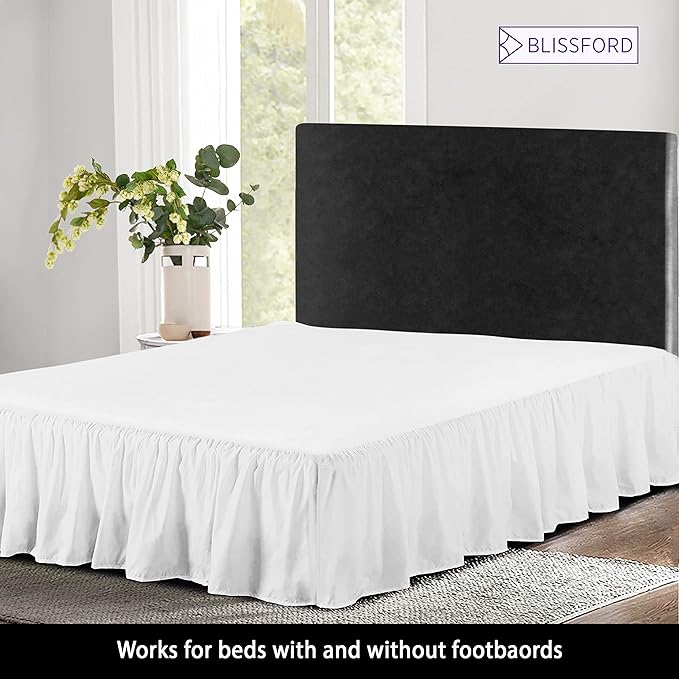 BLISSFORD White Bed Skirt Full Size 21 inch Drop - with Split Corners - Cotton Blend Ruffle Bed Skirt, Dust Ruffle with Platform, White Full Size Bedskirt, Machine Washable