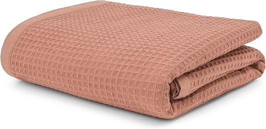 9Threads 100% Long Staple Cotton Waffle Multipurpose Blanket | Soft & Breathable, Lightweight All-Season Throw for Bed/Couch/Sofa | Machine Washable | (Waffle-Coffee, Queen (U.S. Standard))