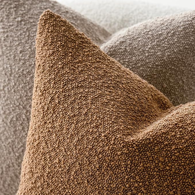 Foindtower Decorative Textured Boucle Throw Pillow Covers Accent Solid Pillow Cases Neutral Soft Cozy Couch Cushion Case for Chair Sofa Bedroom Living Room Home Decor 24 x 24 Inch,Tobacco