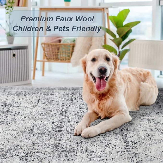 Domitapis Area Rug 3×5, Vintage Boho Rug,Ultra-Soft Low Pile, Washable, Non Slip,Stain Resistant Printed Carpet for Living Room Bedrooms Playroom Office Kitchen, Classic-Grey