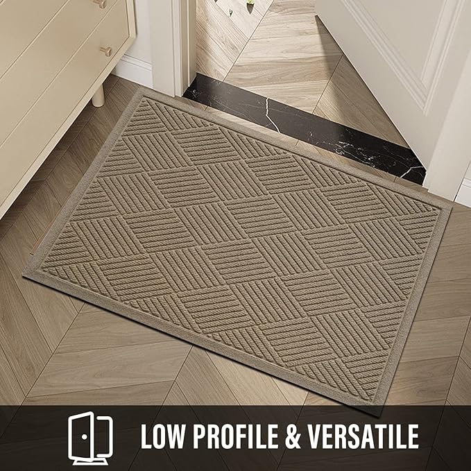 HIYARD Sturdy Front Door Mat, Absorbent Muddy Dirt Resist Welcome Door Mats Outdoor Indoor, Stain and Fade Resistant, Non-Slip Rubber Backing Low Profile Doormat for Entryway, 60×36, Beige