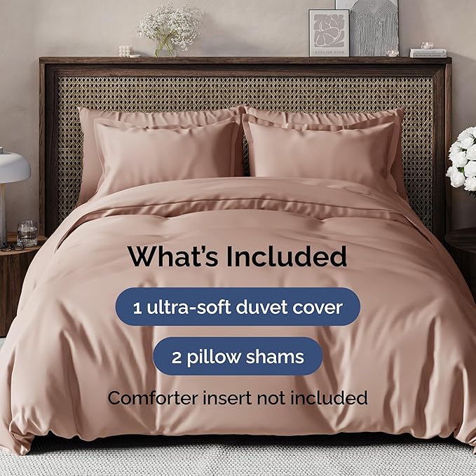 CGK Unlimited Duvet Cover King Size Set - Extra Soft King Size Duvet Cover 104 x 90 with 2 Pillow Shams - Hotel Quality, Fade Free w/Zipper Closures & Ties - Bedding and Bed Linens Set (Mauve)