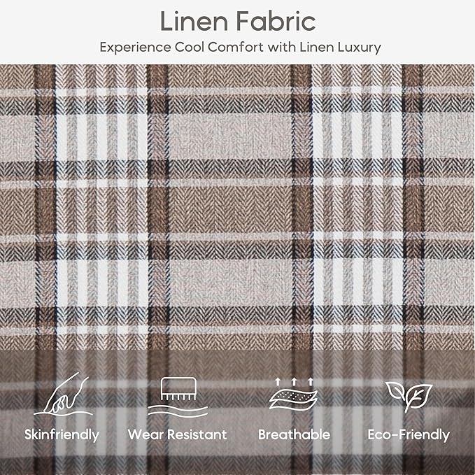 Yogald Vintage Plaid Accent Armchair, Comfy Upholstered Reading Chair with Nail-Head Trim, Farmhouse Sofa Chair, Coastal Single Corner Chair for Living Room Bedroom Guest Room (Coffee Linen)