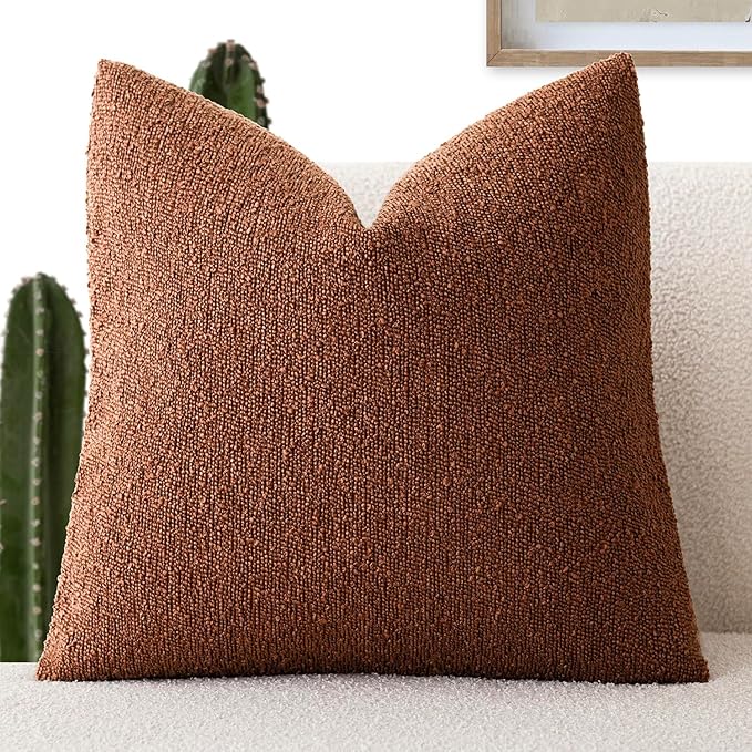 Foindtower Decorative Textured Boucle Throw Pillow Covers Accent Solid Pillow Cases Neutral Soft Cozy Couch Cushion Case for Chair Sofa Bedroom Living Room Home Decor 22x22 Inch,1PC,Red Taupe