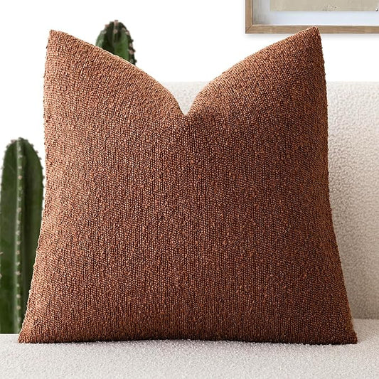 Foindtower Decorative Textured Boucle Throw Pillow Covers Accent Solid Pillow Cases Neutral Soft Cozy Couch Cushion Case for Chair Sofa Bedroom Living Room Home Decor 20x20 Inch,1PC,Red Taupe