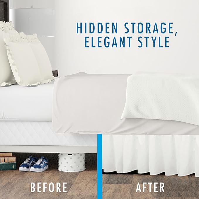 Fresh Ideas Bedding Ruffled Bed Skirt, Classic 14” Drop Length, Gathered Styling, Cali King, White