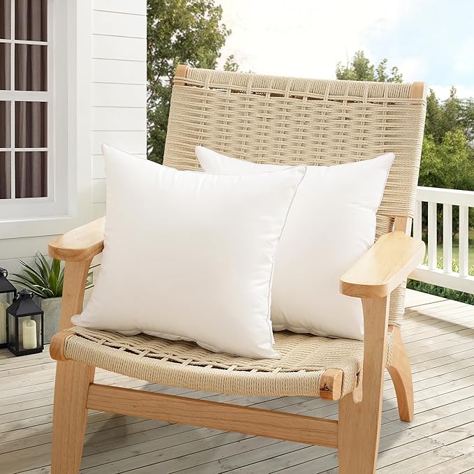 Oubonun 16x16 Outdoor Pillow Inserts (Pack of 2) - Square Waterproof Throw Pillow - Decorative Throw Pillows Insert for Couch Sofa Bed Patio Furniture - White Pillows