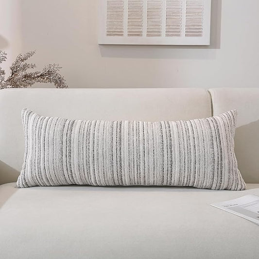 Chenille Throw Decorative Pillow Covers, Textured Striped Boho Couch pillow covers, Cozy Neutral Farmhouse Cushion Cover for Couch Sofa Bedroom Living Room, (Colorful Coffee, 36" x 14" (Pack of 1))
