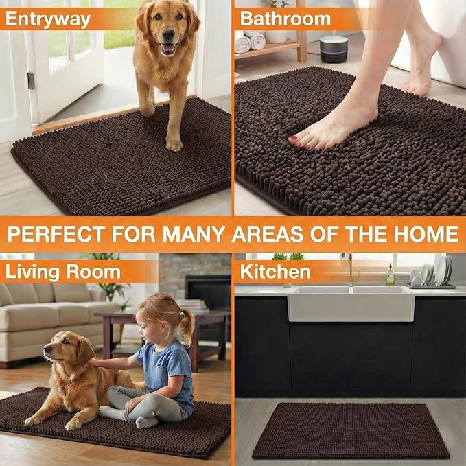 Neater Pets Chenille Dog Door Mat 36” x 24” – Super Absorbent & Quick-Dry Muddy Paws Doormat for Trapping Dirt, Water, Mud - Non-Slip & Machine Washable Pet Rugs for Entryway, Indoor Mud Mats, Brown