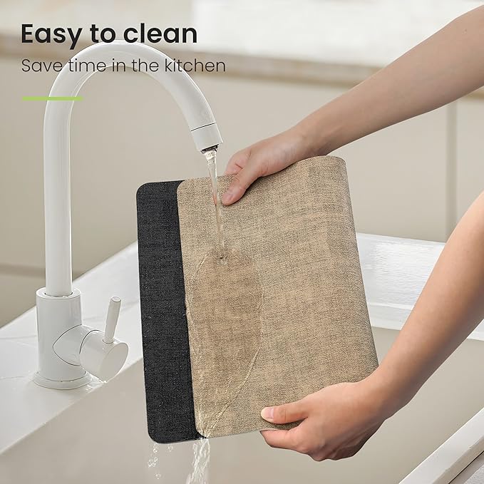 Placemats Set of 6, Faux Leather Heat Resistant Wipeable Placemats, Dual Sided Waterproof Washable Table Mats with Coaster, Suitable for Kitchen, Dining, Table Decor (6, Black Light Coffee)