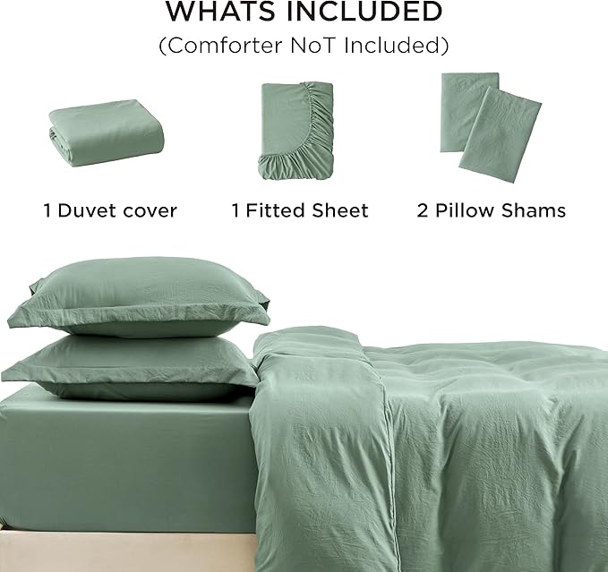 Bedsure Duvet Cover King Size with Fitted Sheet - 4 Pieces Prewashed Cotton-Like Extra Soft Bedding Set, Includes 1 Duvet Cover 104x90 Inches, 2 Pillow Shams, 1 Fitted Sheet, Sage Green