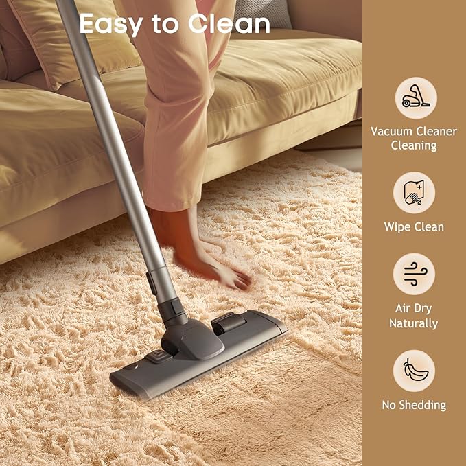 Ophanie 8x10 Beige Area Rugs for Living Room, Large Shag Bedroom Carpet, Big Indoor Thick Soft Shaggy Nursery Rug, Fluffy Carpets for Boy and Girls Room Dorm Home Decor Aesthetic