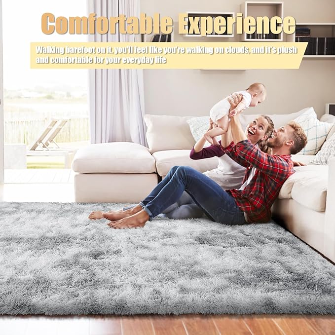 6x9 Fluffy Area Rug for Living Room,Shag Area Rugs for Bedroom,Soft Fuzzy Rug Non-Shedding Indoor Plush Carpet for Kids Bedroom Nursery Dorm Home Decor,Tie-Dyed Grey