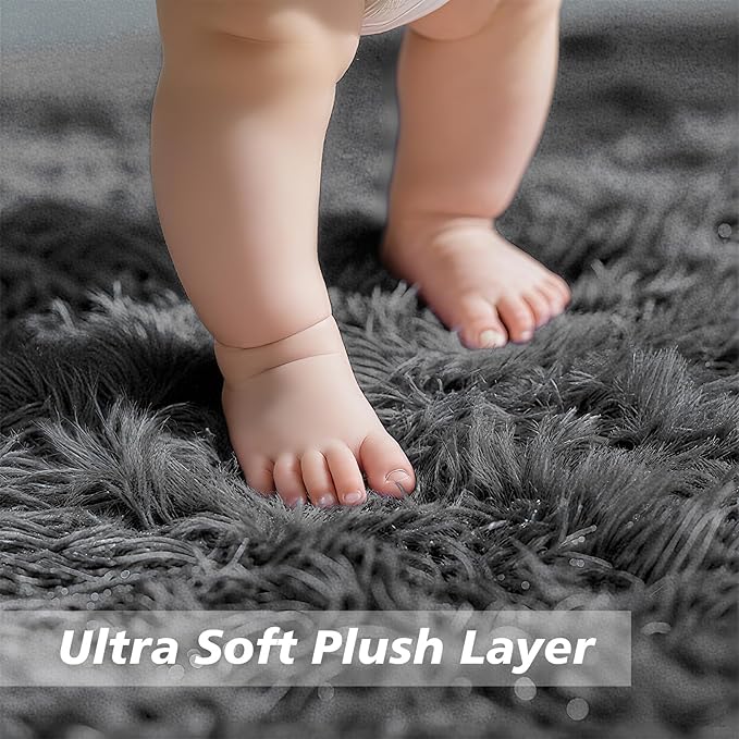 Shag Area Rug for Bedroom 3x5,Deep Grey Fluffy Area Rugs for Living Room,Soft Fuzzy Rug Non-Shedding Indoor Plush Carpet for Kids Bedroom Nursery Dorm Home Decor