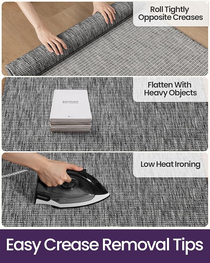 DEXI Hallway Runner Rug 3.3x8, Woven Braided Farmhouse Runner Carpet Indoor, Absorbent Thin Long Entryway Runners for Kitchen, Laundry Room, Patio Entrance, Dark Grey
