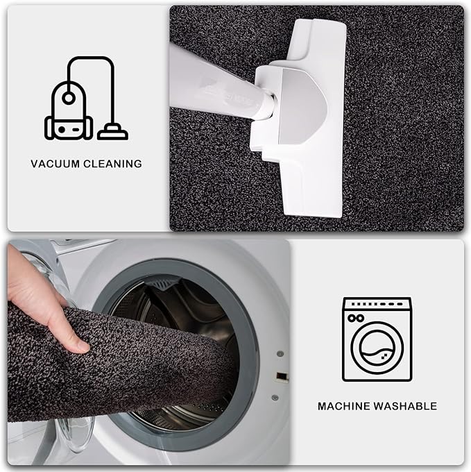 PURRUGS Dirt Trapping Door Mat 24" x 59", Non-Slip Machine Washable Entryway Rug, Dog Doormat, Indoor Front Door Mat, Super Absorbent Entry Rug for Muddy Shoes & Paws, Charcoal