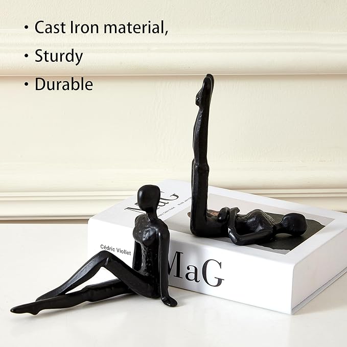 Denique Yoga Black Decorative Bookends, Cast Iron Book Ends to Hold Books, Book Ends for Shelves, Modern Book Stopper for Home Office Desk Decor, 1 Pair/2 Pieces