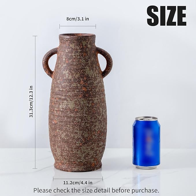 Ceramic Rustic Vase, Farmhouse Decorative Flower Vase for Home Decor, Rusty Vase for Living Room Bedroom Kitchen Office Decor Centerpiece Table Decorations