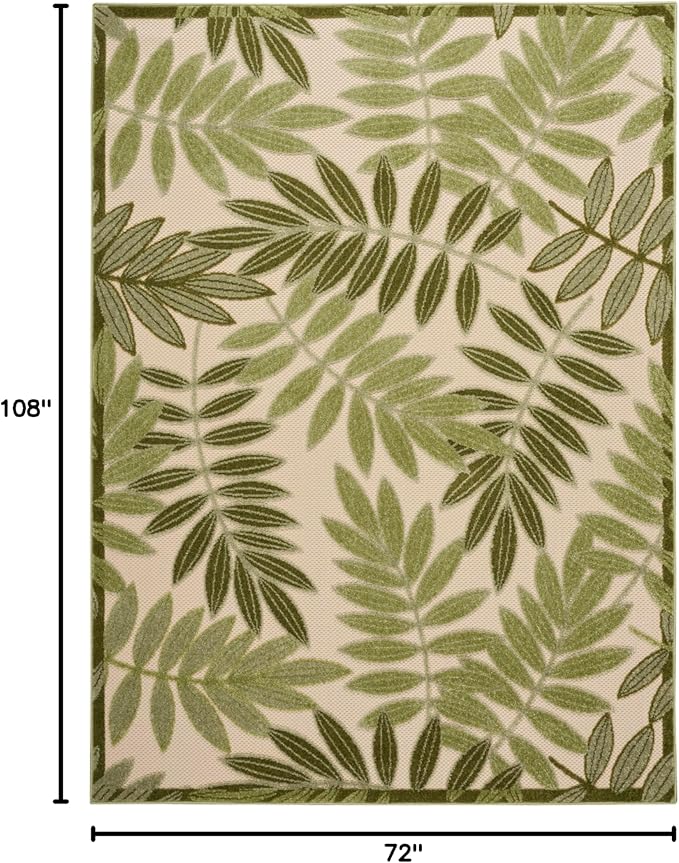 Nourison Home Aloha Ivory Green 6' x 9' Area Rug - Easy Clean, Non Shedding, Bed Room, Living Room, Dining Room, Kitchen (6' x 9')