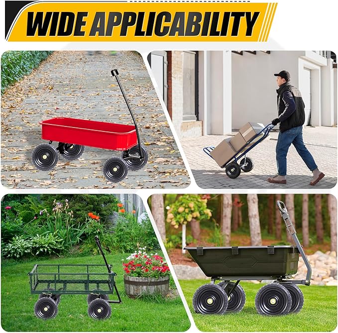 MZREXN 2-Pack 10" Flat Free Solid Tires 4.10/3.50-4 Tire and Wheel, with 5/8" Axle Bore Hole, 2.2"-2.4" Offset Hub, for Hand Truck, Garden Cart,Trolleys, Yard Trailers, Utility Cart, Black