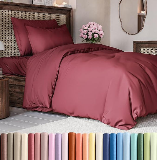 CGK Unlimited Duvet Cover Twin/Twin XL Size Set - Extra Soft Duvet Cover 68 x 90 with 1 Pillow Sham - Hotel Quality, Fade Free w/Zipper Closures & Ties - Bedding and Bed Linens Set (Burgundy)