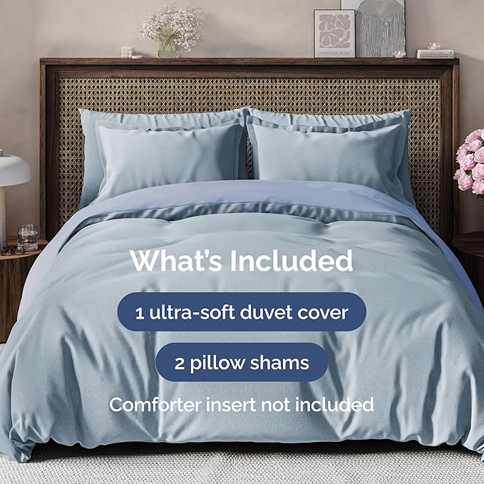 CGK Unlimited Duvet Cover King Size Set - Extra Soft King Size Duvet Cover 104 x 90 with 2 Pillow Shams - Hotel Quality w/Zipper Closures & Ties - Bedding and Bed Linens Set (Heathered Blue)