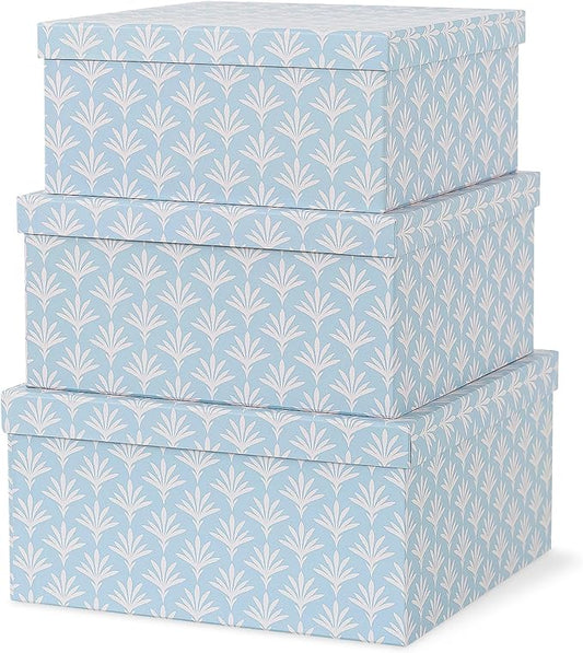 Soul & Lane Set of 3 Decorative Boxes with Lids, Square 11" x 11" Nesting Cardboard Storage for Home Décor in Blue, Keepsake and Memory Boxes for Organizing, Deco Sky