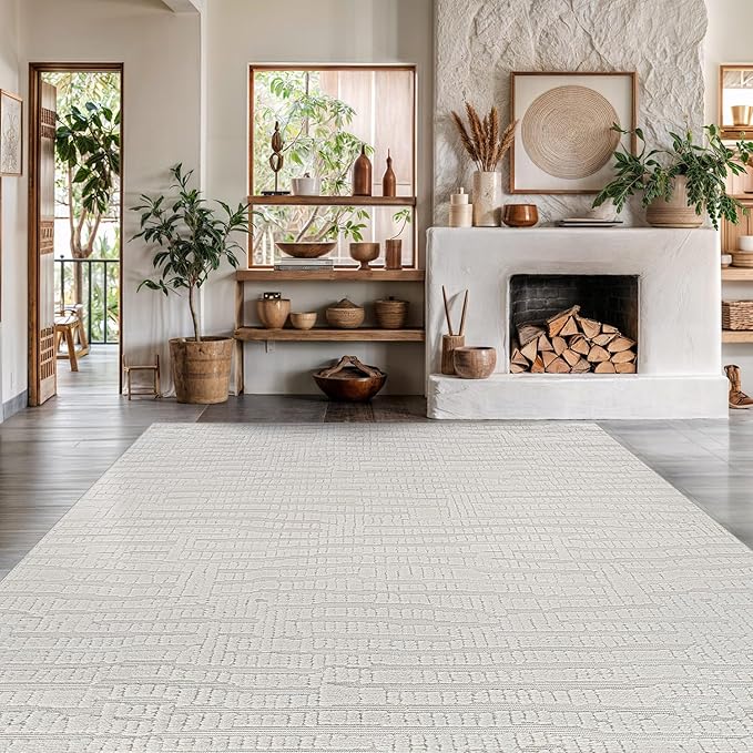 Luul Home Modern Micro Loop Indoor Area Rugs for Living Room Bedroom Kitchen Geometric Pebble White 5x7 Luxury Durable Low and High Pile Non-Shedding Stain Resistant Soft Area Carpet 5 x 7