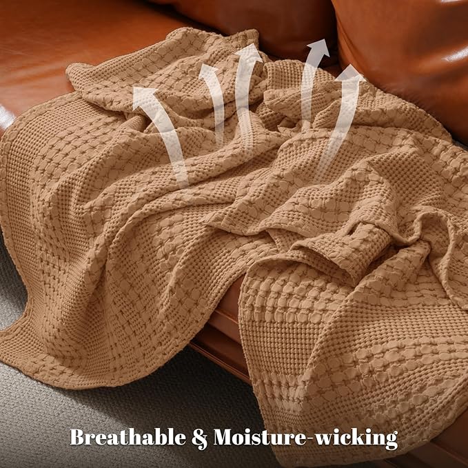 PHF 100% Cotton Waffle Weave Blanket Twin Size for Bed, Soft Lightweight & Breathable, All-Season Comfort, 300 GSM Luxury Aesthetic Blanket for Home Decor, 66"x90", Clay