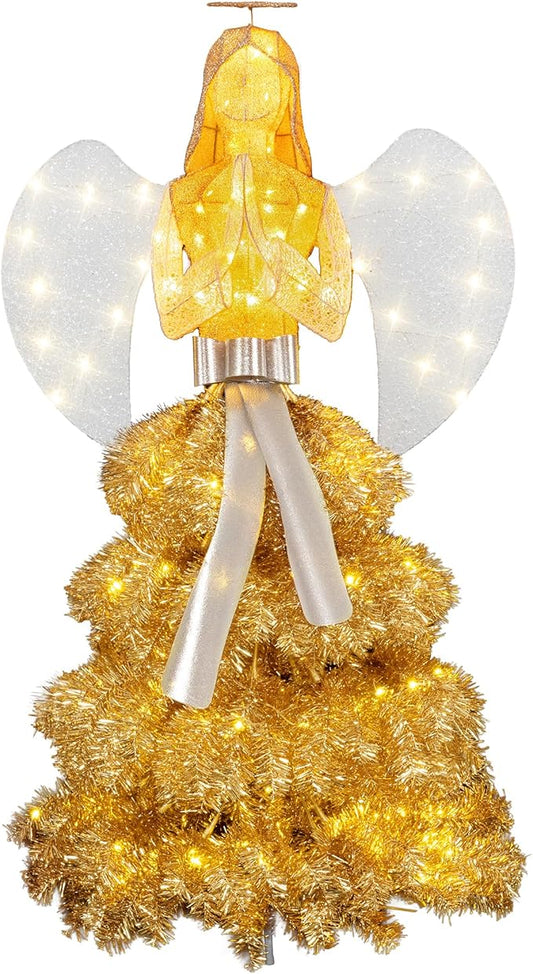 Large Outdoor Lighted Angel Yard Decoration, 3D Glitter Wings LED Statue, Waterproof Garden Lawn Patio Decor for Yard, Walkway & Party Display