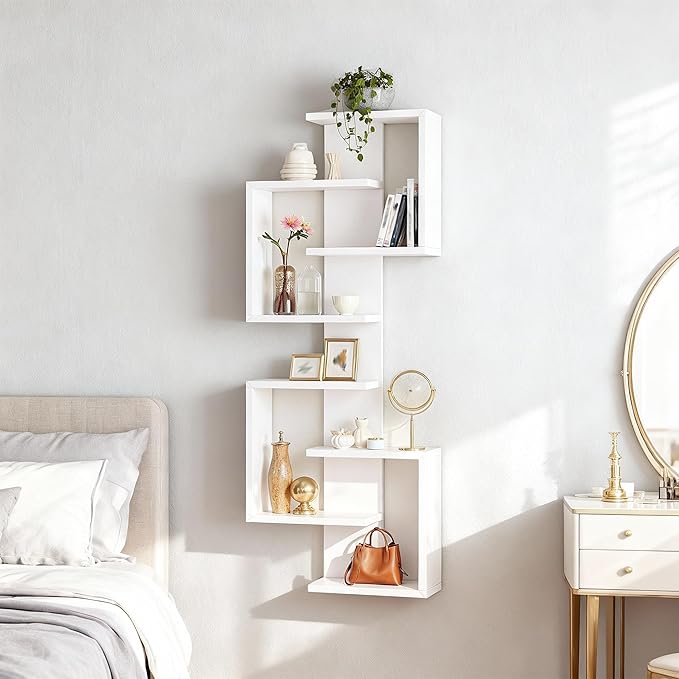 REIBII Multi Functional Floating Shelves, DIY Wall Mounted Shelves, White Display Shelf for Living Room, Bedroom, Office, Lack Shelf for Home Decor
