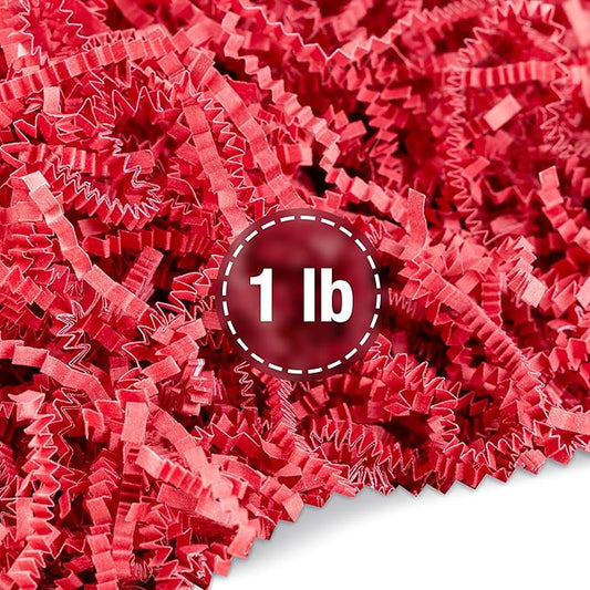 FRILLZ Crinkle Cut Paper Shred Filler for Baskets, Gifts, Packing and Protecting your Mother's Day, Christmas, Holiday, Valentine's, and other events (1 pound, Red)