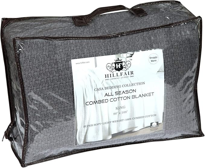 HILLFAIR 100% Soft Premium Combed Cotton Thermal Blanket– King Blankets – Soft Cozy Warm Cotton Blanket– Bed Throw Blanket– King Bed Blankets– All Season Cotton Blankets– Grey King Cotton Blankets