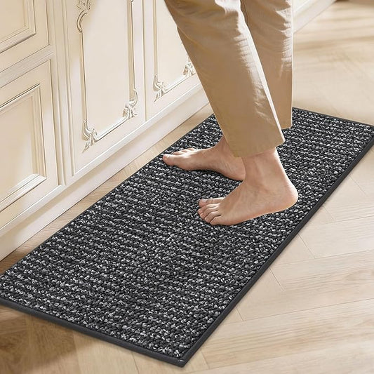 JSEI Kitchen Rugs, 17''x30'' Non-Slip Kitchen Mats for Floor, Machine Washable Absorbent and Stain Resistant Kitchen Runner, Carpet Mats with TPR Backing for Kitchen, Charcoal