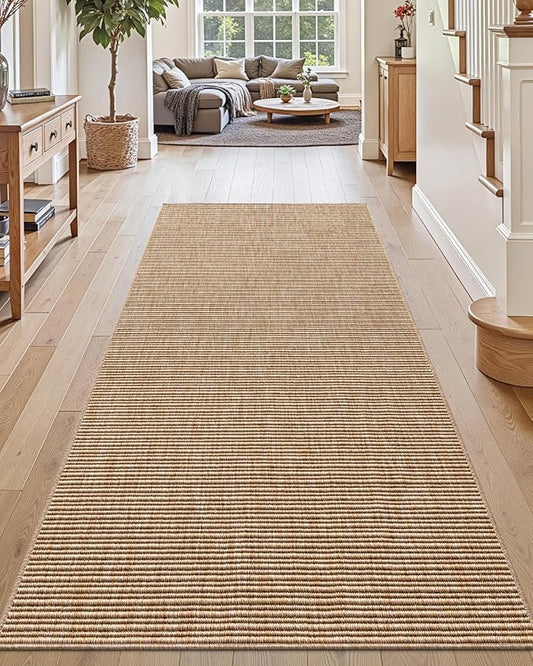 DEXI Hallway Runner Rug 3.3x6.7, Woven Braided Farmhouse Runner Carpet Indoor, Absorbent Thin Long Entryway Runners for Kitchen, Laundry Room, Patio Entrance, Beige