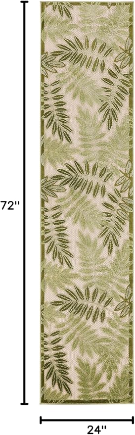 Nourison Home Aloha Ivory Green 2' x 6' Area Rug - Easy Clean, Non Shedding, Bed Room, Living Room, Dining Room, Kitchen (6' Runner)