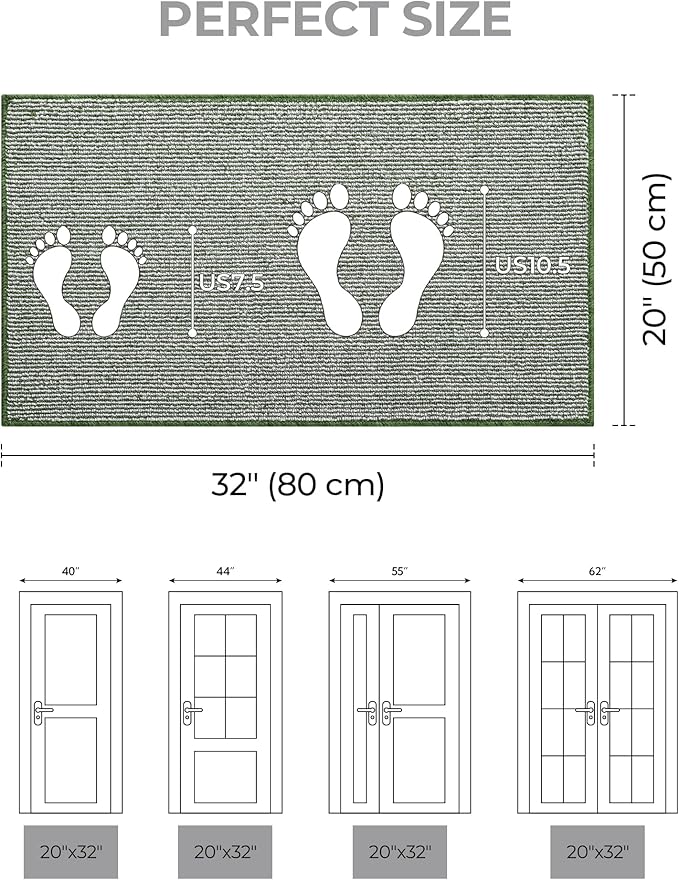 GRANNY SAYS Front Door Mat Outside Entrance, Door Mats for Entryway, Welcome Matt Non-Slip, Entryway Front Porch Mat Low Profile Resist Dirt Easy to Clean, 32"x20", Green Beige