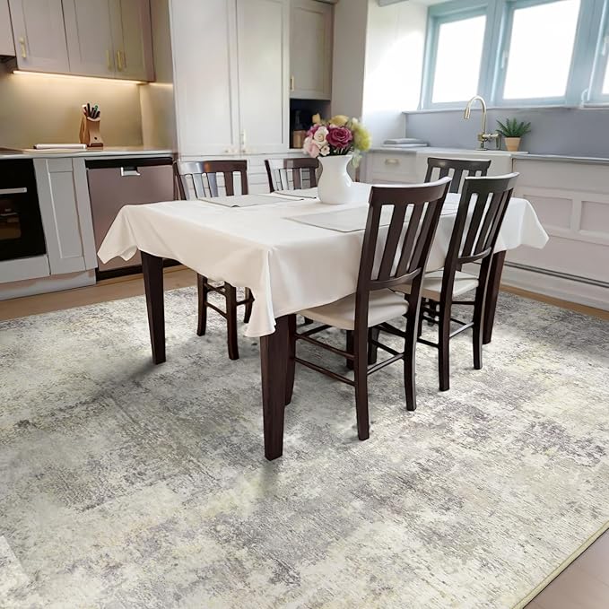 AREAMAY Washable Area Rug 5x7 - Neutral Modern Abstract Rugs, Soft Non Slip Thin Carpet with for Bedroom, Under Dining Room Table, Home, Office, Dorm, Office Rolling Chair - Brown Grey