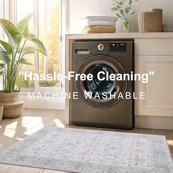 Vanmoos 2x3 Washable Area Rug – Soft, Non-Slip Entrance Rug, Durable Indoor Door mat, Floor Carpet for High-Traffic Areas, Entryway, Kitchen, and Bedside, Cozy Elegance/Green