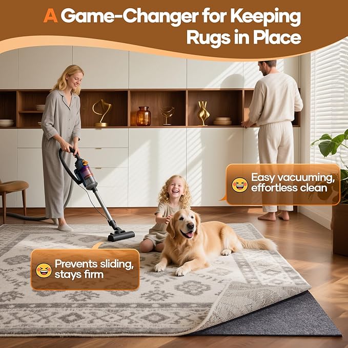 Veken Non Slip Cushioned Rug Pad Gripper 8 x 10 Ft, Felt and Silicone Backing, 1/8 inch Thick Carpet Liner for Hardwood Floors and Finishes, Under Area Rugs Anti Skid Mat, Keep Rugs Safe and in Place